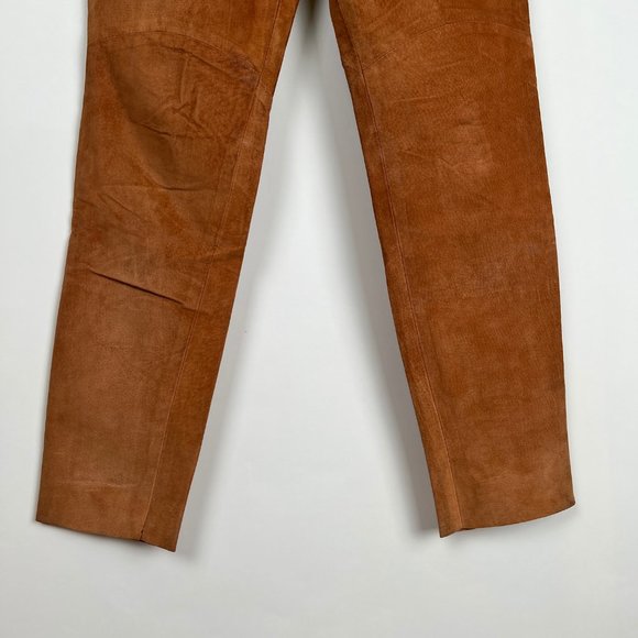 Vintage Leather High Waisted Rise Camel Tan Slim Straight Skinny Trouser Pants - Picture 3 of 6